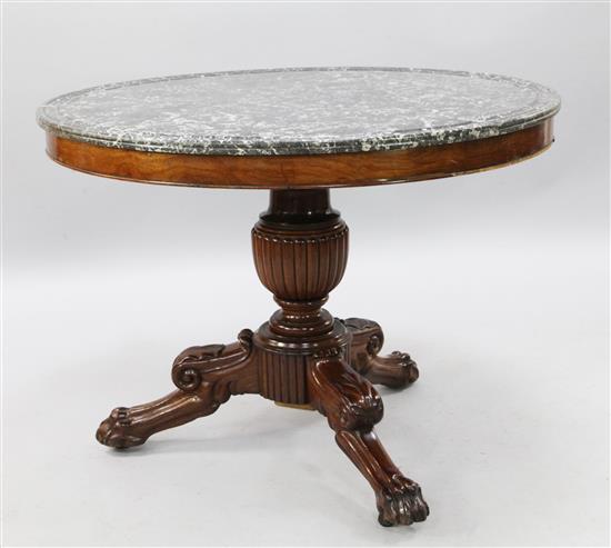 A 19th century French mahogany centre table, Diam.3ft 2in. H.2ft 6in.